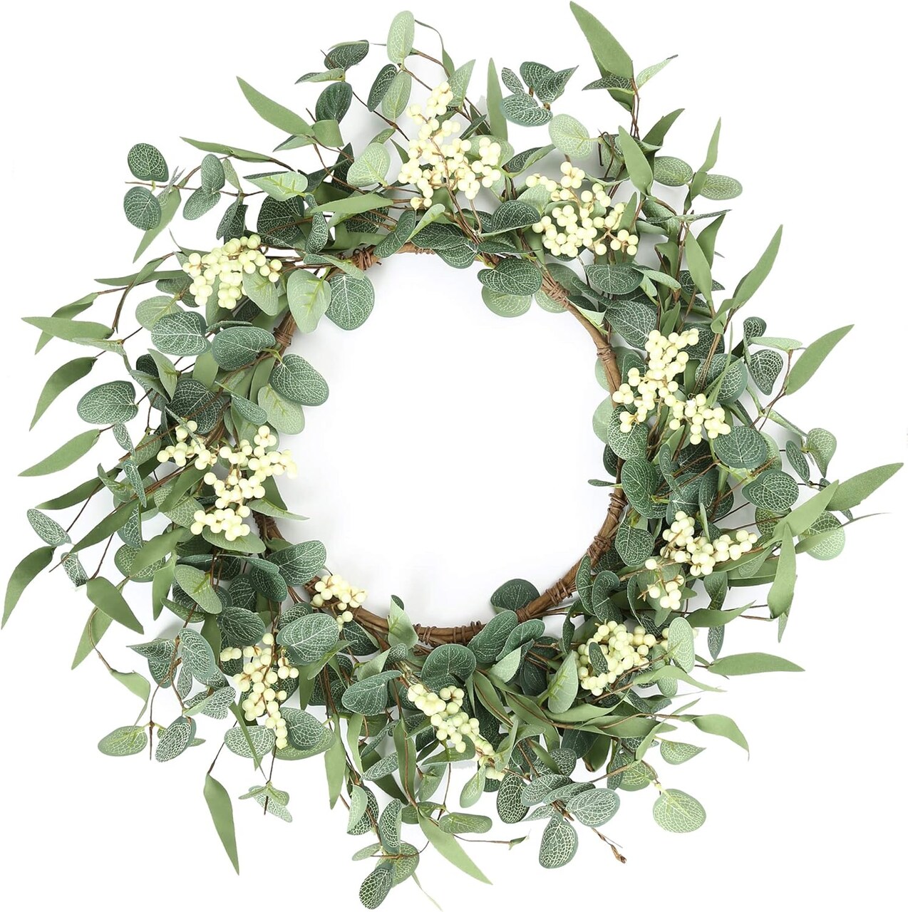 20" Lush Eucalyptus Wreath – Elegant Greenery for Front Door, Porch & Home Décor